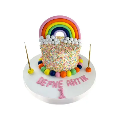 Süslü Gökkuşağı 1 Yaş Günü Pastası