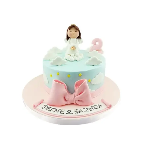 Pembe Kurdeleli Kız Çocuk Pastası
