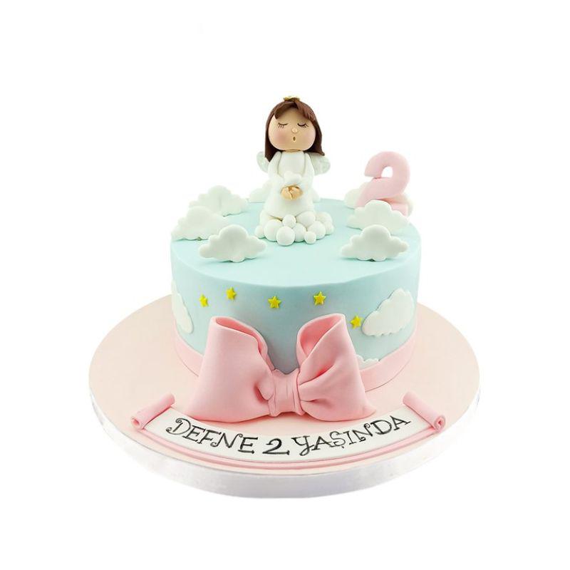 Pembe Kurdeleli Kız Çocuk Pastası